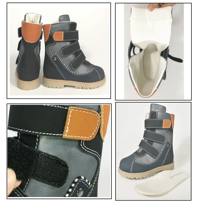 Ortoluckland кожаные детские ботинки ортопедическая обувь для девочек зимние ботинки для детей мальчиков Martin черные ортопедические ботинки для малышей