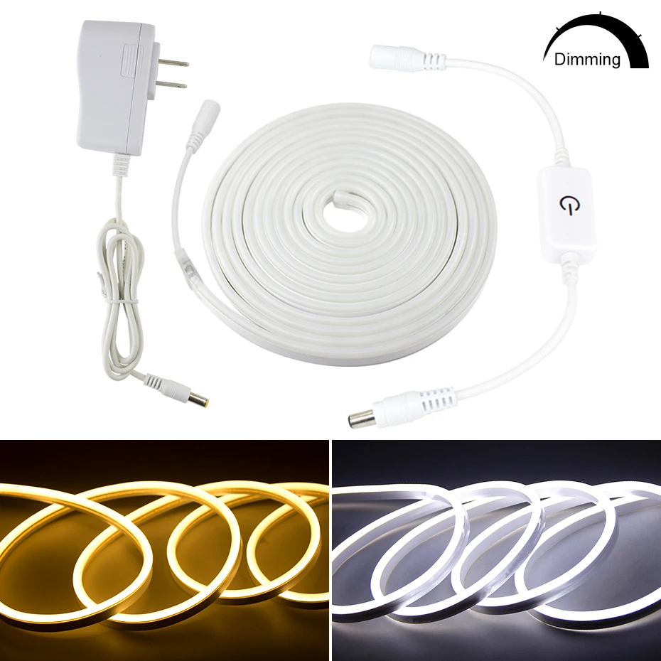 

Flexible Neon Ribbon tira fita LED Strip 12V IP67 Waterproof LED Stripe Light Ribbon Diode With Power Adapter+Touch Dimmer