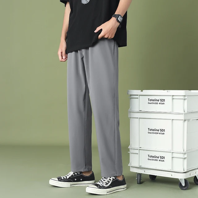 GlacialWhale Men Wide Leg Pants 2021 New Casual Light Weight Joggers Trousers Streetwear Cold Feeling Comfortable Home Pants Men Dark Gray