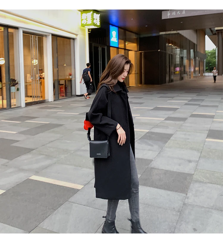 Ulzzang/шерстяная Женская Классическая плотная зимняя уличная одежда с широкой талией в Корейском стиле для школьниц
