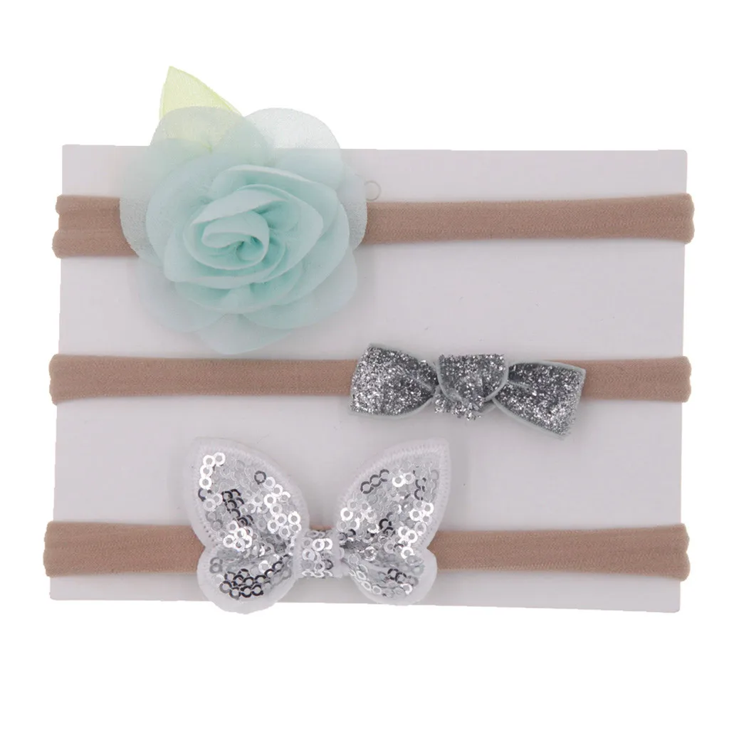 3pcs/lot Baby Girl Bow Flower Set Hairband  Baby Girls Elastic Hairband Infant Kids Head Band Hair Accessories for 1-6Y