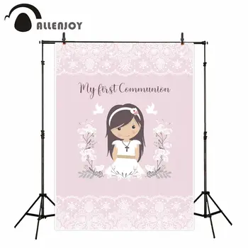 

Allenjoy Holy Communion Photozone Girl Flowers Lace Party Banners Backdrop Celebrate Princess Activity Wall Decor Background