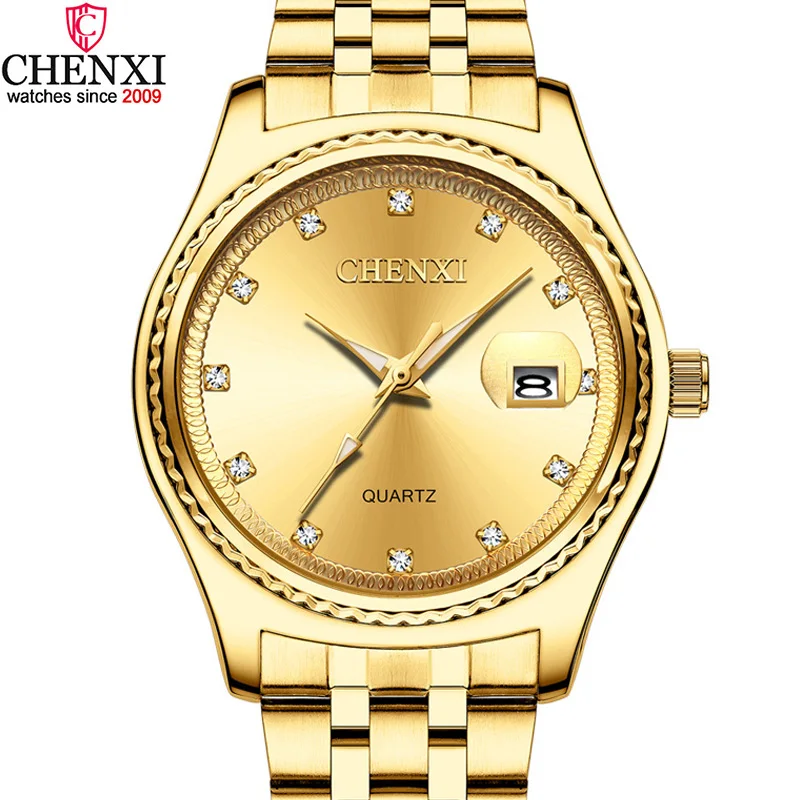 Luxury CHENXI Golden Men Watches Fashion Nail Rhinestone Wristwatch ...