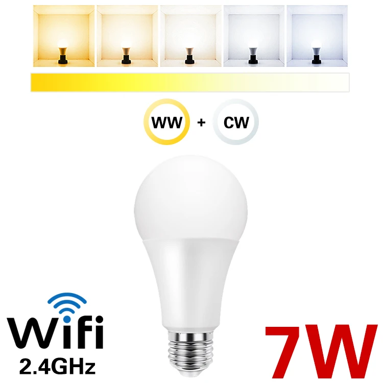 YYXMB Светодиодная лампа интеллектуальная WiFi лампочка RGB+ WW+ CW с регулируемой яркостью Совместимость Amazon ECHO/Google Home/IFTTT Голосовое управление - Испускаемый цвет: 7W WW  CW