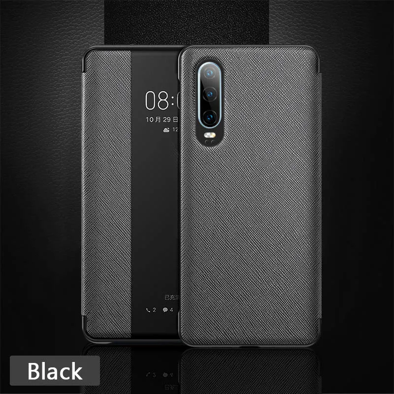 Умный флип-чехол, кожаный чехол для телефона huawei P30 Pro P20 P 30 20 Lite P30 pro P20pro mate 10 20 30 Window Slim Funda - Цвет: Black