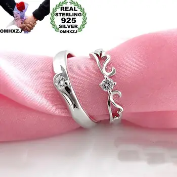

OMHXZJ Wholesale European Fashion Woman Man Party Wedding Gift Silver Lovers AAA Zircon Resizable 925 Sterling Silver Ring RR245