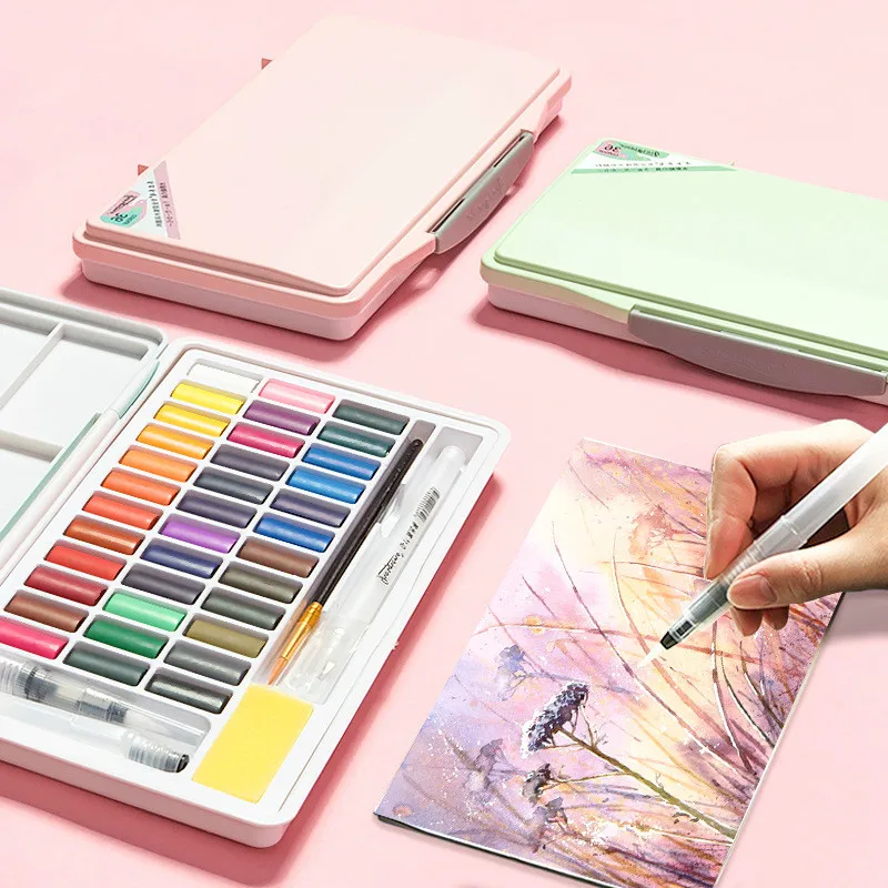

Watercolor paint set solid powder children's watercolor painting pen portable 24 color 36 color macaron