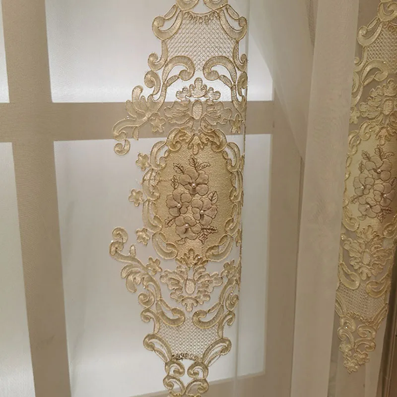 Voile Tulle Роскошный Европейский вышитый жемчужный тюль для гостиной, Клубные шторы с высоким полюсом, благородные оконные шторы, жемчужная прозрачная вуаль, X-ZH034#40 - Цвет: Voile Tulle