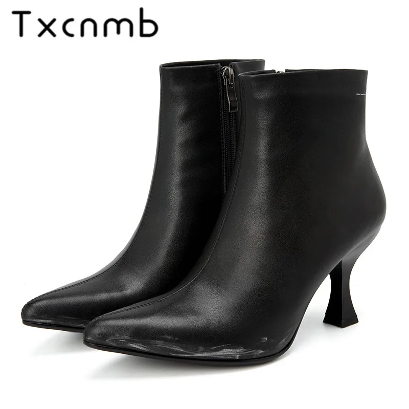 TXCNMB/женские ботильоны из коровьей кожи наивысшего качества; Цвет Черный; ботинки «Челси» на молнии; элегантные вечерние ботинки на высоком