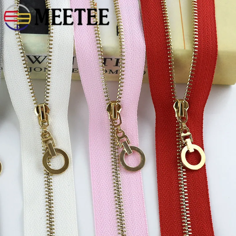 

Meetee 2/5pcs 40-70cm 3# Metal Zipper Open-End Auto Lock Gold Tooth Decoration Zip DIY Bag Costume Sewing Crafts Accessory ZA034