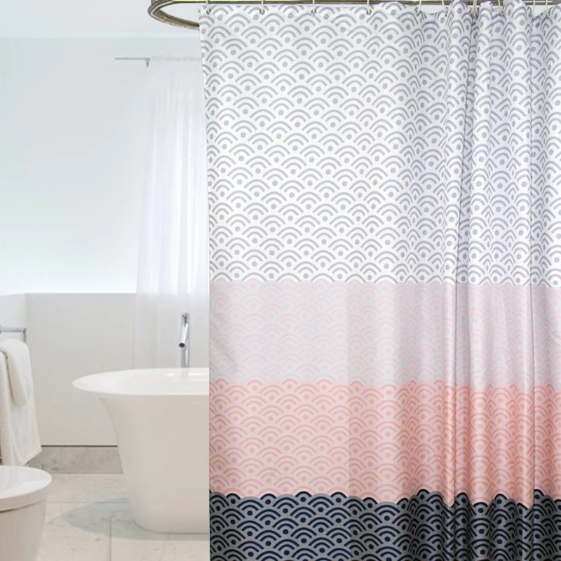 Shower Curtains Nordic Shower Curtain Geometric Color Block Bath Curtains Wifi Pattern Waterproof Bath Curtain Extra Large Wide 12pcs Hooks