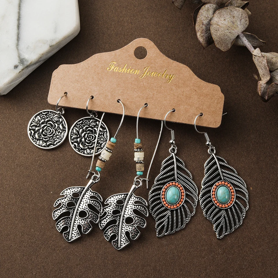 Multiple Women’s Boho Ethnic Silver Color Dangle Drop Earrings in Set Fashion 2019 Ear Charm Jewelry Accessories for Women