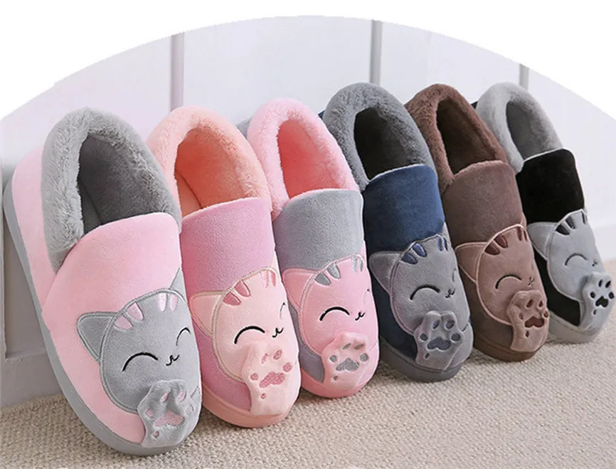Зимние женские теплые домашние тапочки с изображением из мультфильма Lucky Cat; нескользящая домашняя обувь; домашние тапочки для влюбленных пар; плюшевые домашние тапочки; 30