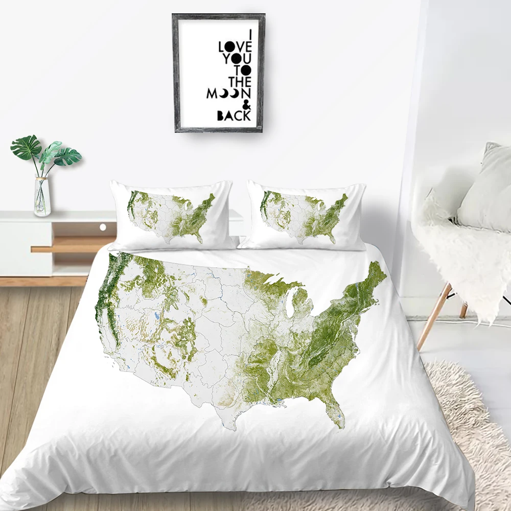 

American Map Bedding Set White Fashionable Creative Simple Duvet Cover King Queen Twin Full Single Double Unique Design Bed Set