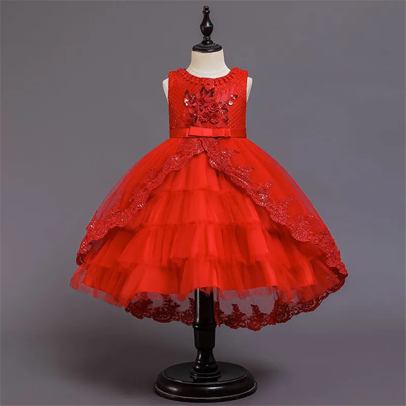Рождественское весеннее праздничное красное платье для девочек; милое Кружевное платье-пачка с цветочным рисунком; нарядное платье принцессы для девочек; одежда для сцены; K2-M001 - Цвет: RED