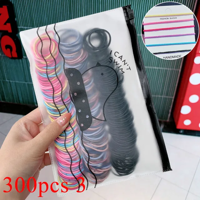 100/500pcs/Bag Girls Cute Colorful Basic Elastic Hair Bands Ponytail Holder Children Scrunchie Rubber Band Kids Hair Accessories 300pcs 3