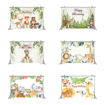 

Cartoon Safari Deer Fox Bear Party Backdrop Baby Shower Kids Birthday Party Decoration Wall Sticker Photography Background Props