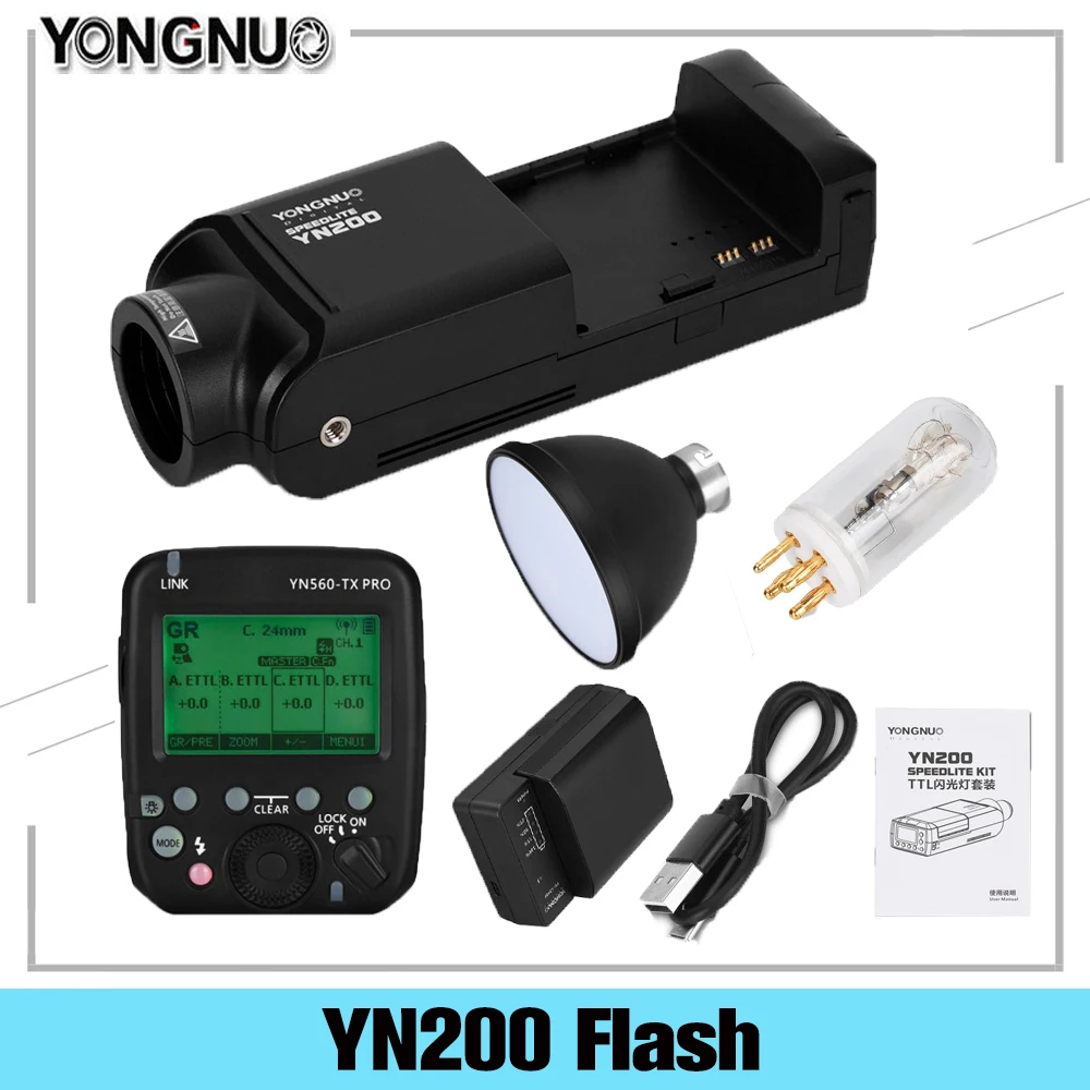 

YONGNUO YN200 TTL HSS 2.4G 200W Lithium Battery With USB Type C,Compatible YN560-TX (II)/YN560-TX Pro For Canon Nikon Camera