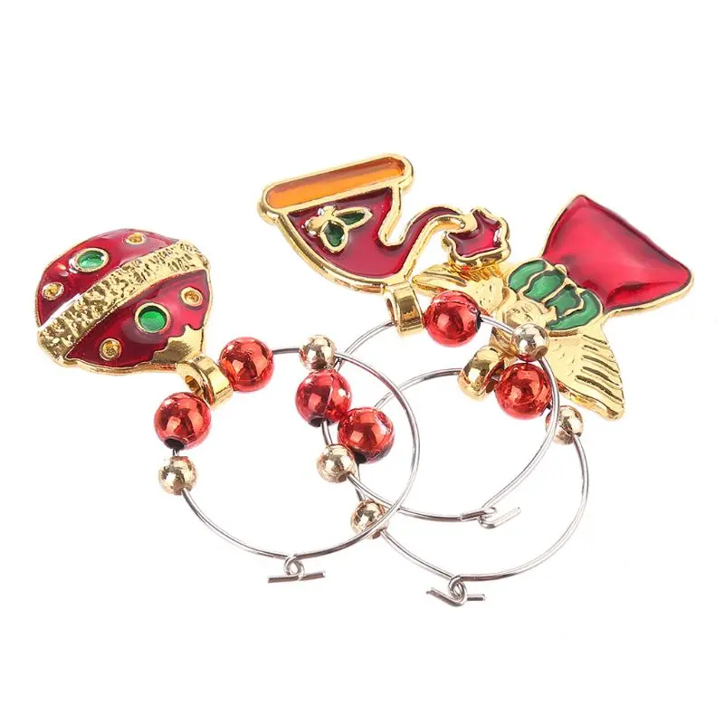 

6pcs/set Christmas Wine Glass Cup Rings Tags Markers Table Decor Xmas Pendant