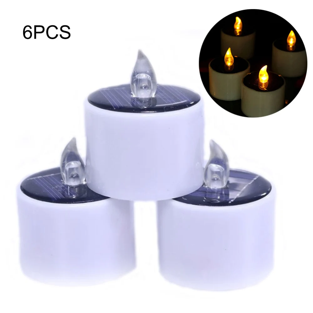 

6Pcs Halloween Solar Power Tealight Candle Lights Waterproof Fake Tealight Candle Bruiloft Verjaardag party Home Decoration