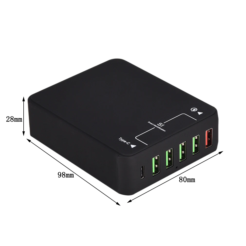 Compact Size 6 Ports QC3.0 Multiple Smart Charger Adapter Q8118 Fast Charging Charger For Iphone For Samsung Black