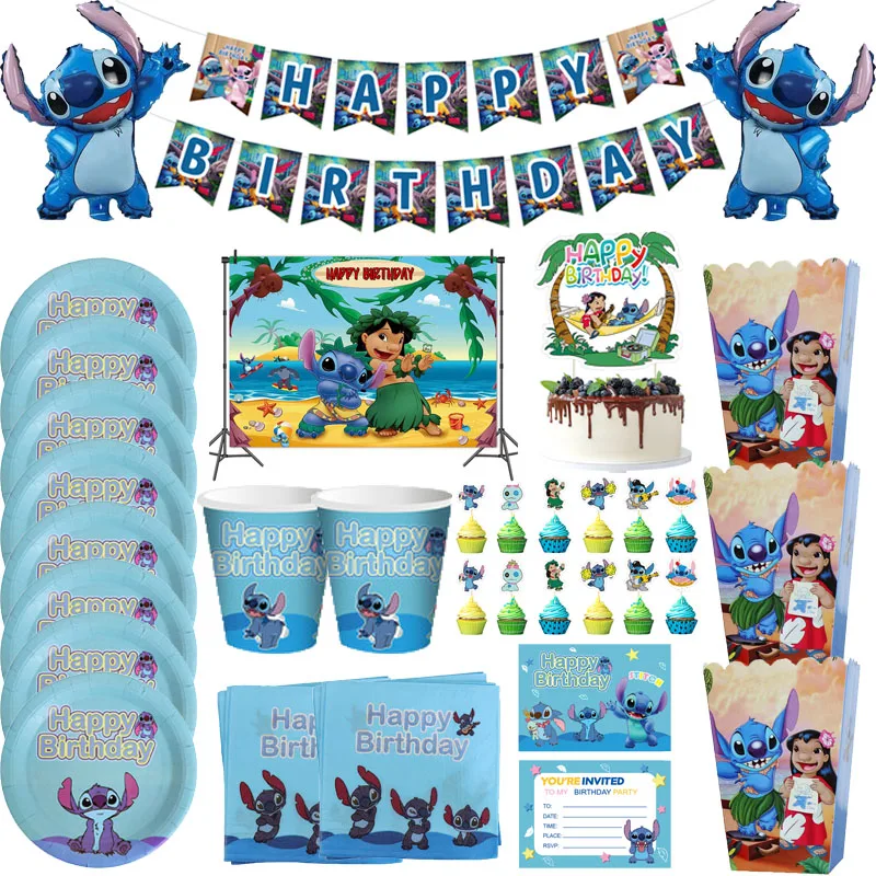 Disney Baby Lilo &amp Stitch Blue Theme Birthday Party Decoration Girl Boy Children Balloon Flag Set For 10 People | Дом и сад