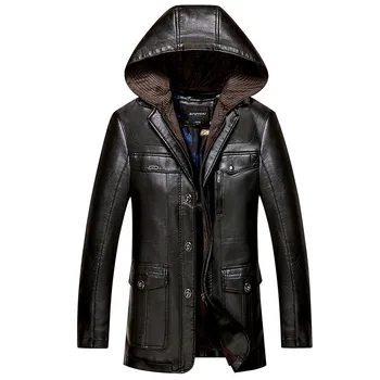 

new Winter men's business casual sheep leather fleece thickening warm hooded jacket men's jacket