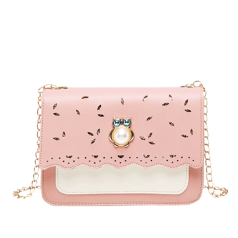 

Sheng chuang Beauty 2019 One-Shoulder Cross-body Cat Head Hardware Hollow out Chain Matching Color Women's Square Sling Bag Guan