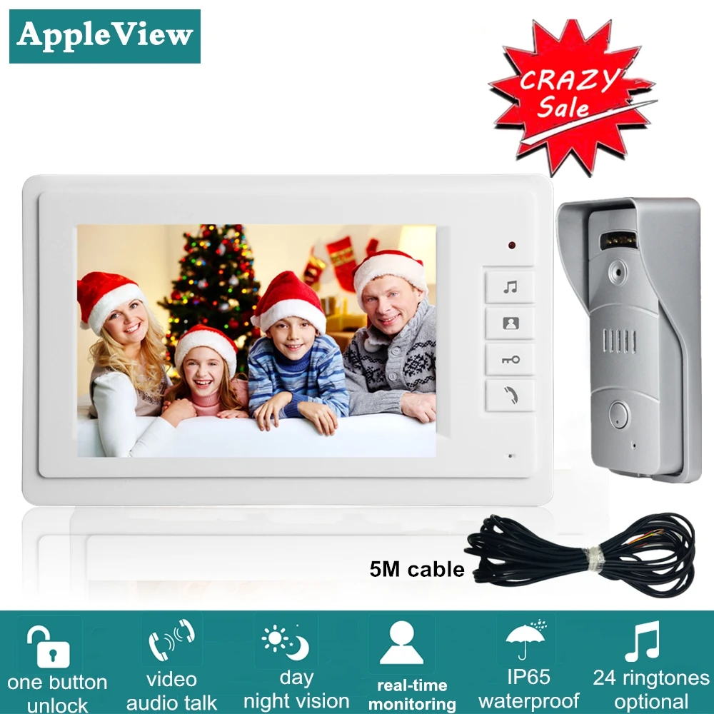 

Intercom System Video Doorbell 7-inch Color Monitor and 1200TVL HD Camera with Waterproof Night Vision