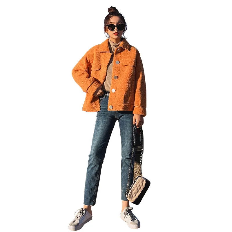 

Light Luxury Debutante Lambs Wool Cropped Jacket Women's Short-height CHIC Autumn And Winter Korean-style Solid Color Simple Fas