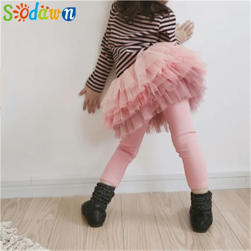 Sodawn для девочек юбка-штаны, тонкие хлопка градиентной раскраски женский Штаны для маленьких девочек модные Демисезонный и сетчатыми рукавами Fuffy брюки юбка - Цвет: BT313-Pink
