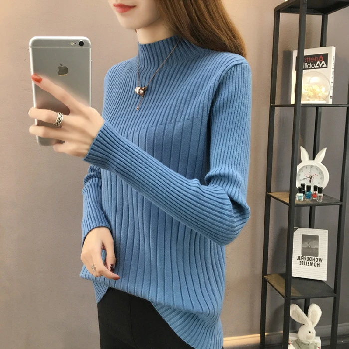 argyle sweater Spring and Autumn New Long Sleeve Knitted Sweater Loose Solid Color Top gray cute sweaters