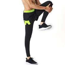 New Sporting Pants Men Elastic Breathable Fake Two Piece Running Training Pants Gyms Ankle-Length Pants Plus Size XXXL