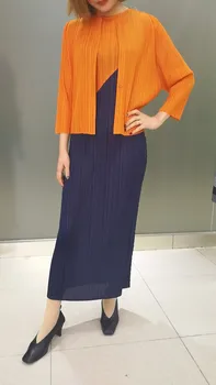 

Miyake Pleated Fashion Single Button Long Sleeve Over Top Cardigan