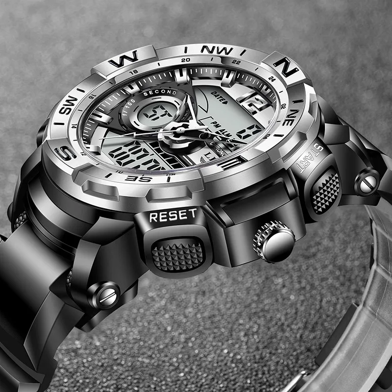 Herrenuhren Militär 50 m wasserdicht Sport Stoppuhr Alarm LED Digitaluhr Herren große Zifferblattuhr für Männer_voghion.com