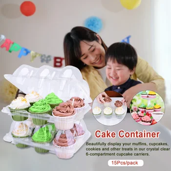 

15pcs Display Birthday Disposable Transparent Storage 6 Compartments Home Kitchen Cupcake Container Packaging Box For Muffins