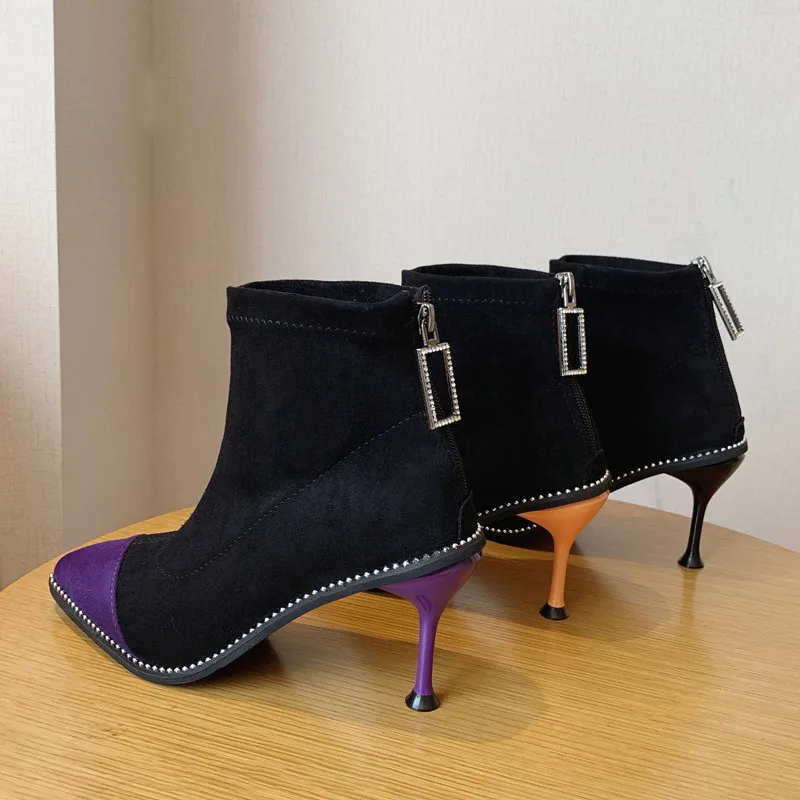 

High Heel Boots Winter Shoes Women Bootee Woman 2019 Luxury Designer Booties Ladies Zipper Heels Rubber Ankle Rock Fashion
