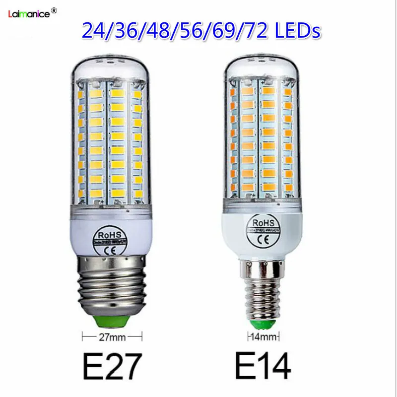AC220V E27 светодиодная лампа E14 Светодиодная Кукуруза теплый белый холодный 24 36 48 56 69