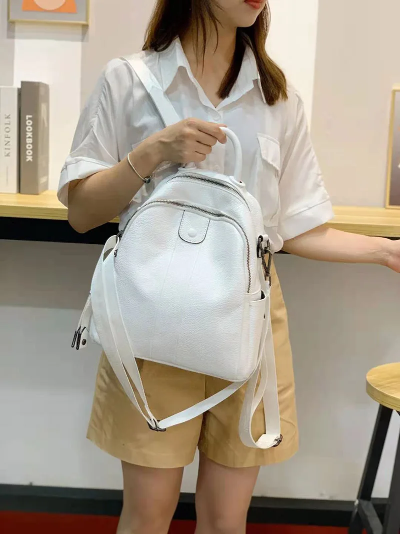 2022 NEW Fashion Soft 100% Genuine Cow Leather Women's Backpacks Lady Top Layer Cowhide Large Capacity School Book Backpack Bag