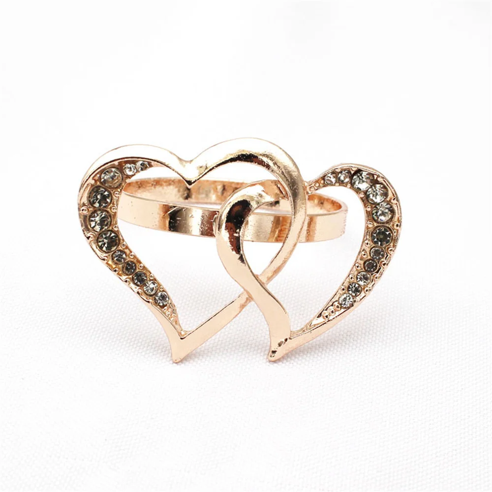 

1Pc Wedding Double Love Shape Napkin Buckle Metal Napkin Rings Wedding Valentines Day Dinner Party Table Decor Napkin Holders