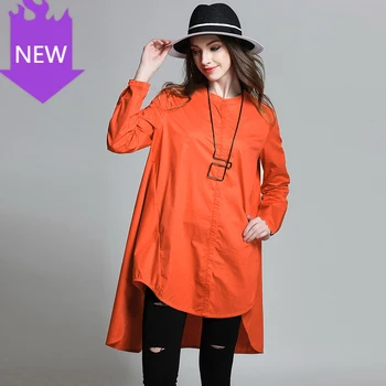

O-neck Single Breasted Irregular Loose Shirt All Match Spring Woman Stylish Solid Color Long Sleeve