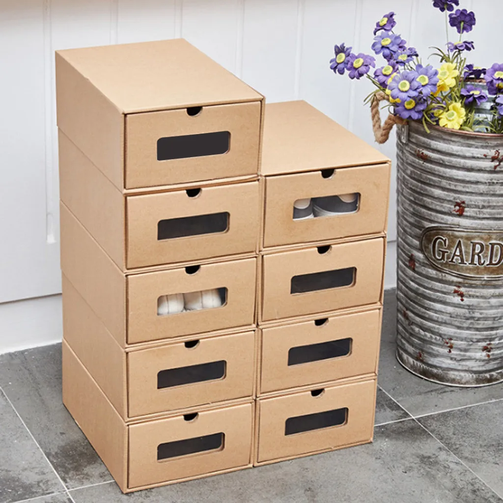 Thickened Kraft Shoes Box Rectangular Cardboard Shoes Containers Case Dustproof Transparent Drawer Shoebox Rangement Chaussure