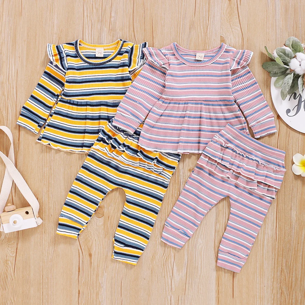 

2Pcs Newborn Baby Girls Cotton Clothes Set Casual Long Sleeve Striped Tops Casual Pants Infant Comfort Clothing Outfits 2020 New