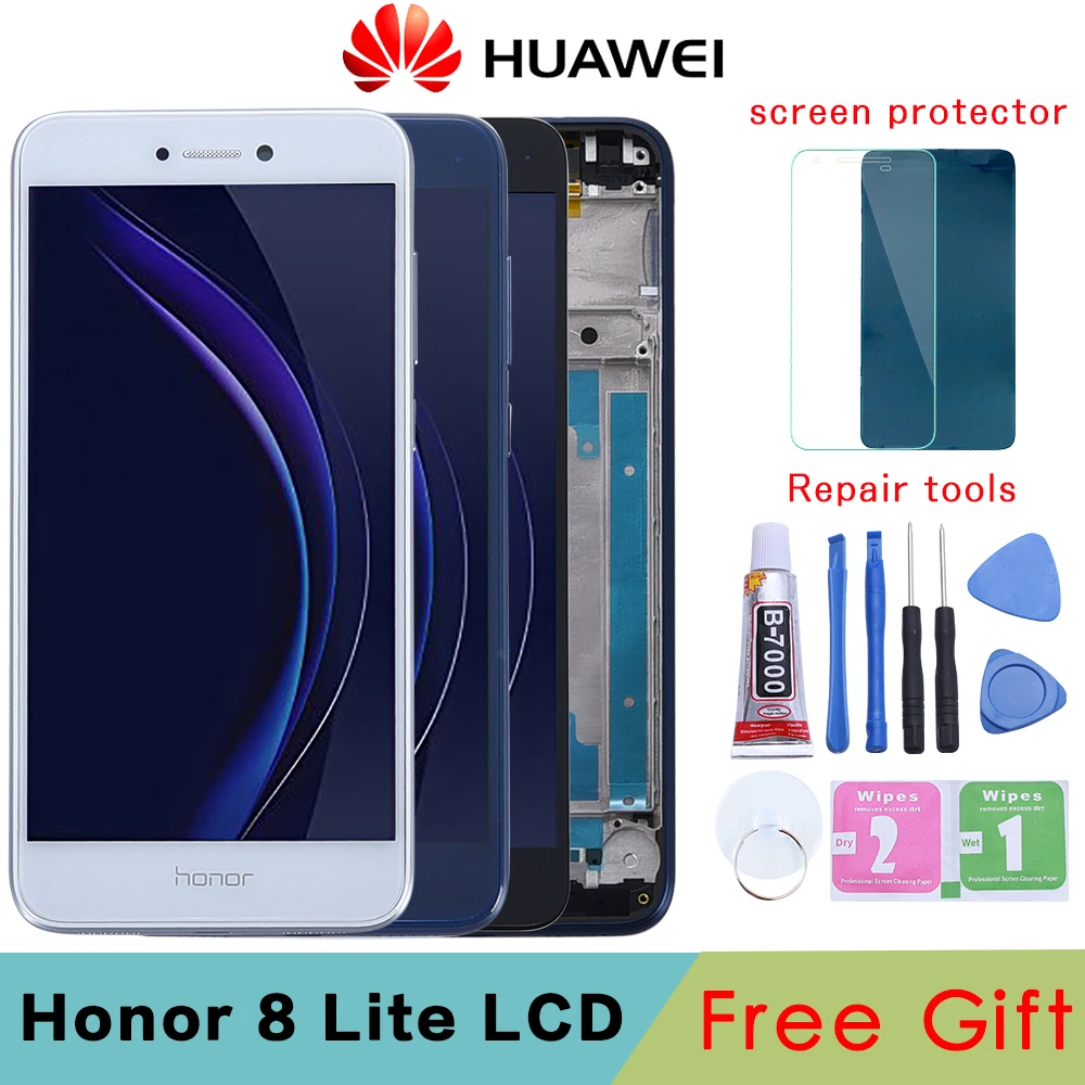 Цена Huawei Honor 8 Lite ЖК дисплей кодирующий преобразователь сенсорного экрана в сборе для huawei Honor 8 Lite ЖК дисплей с рамкой PRA TL10 LX1 LX3 экран