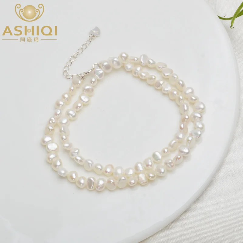 ASHIQI 4-5mm Natural Freshwater Pearl Choker Necklace Baroque pearl Jewelry for women with 925 Silver Clasp - Image 2