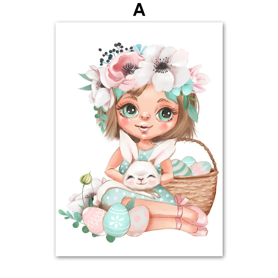 Easter-Eggs-Bunny-Duckling-Girl-Flowers-Nordic-Posters-And-Prints-Wall-Art-Canvas-Painting-Wall-Pictures (3)