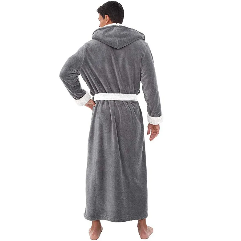 Теплая Пижама, Мужская зимняя плюшевая удлиненная шаль, халат, домашняя одежда, халат с длинными рукавами, домашняя одежда, пальто