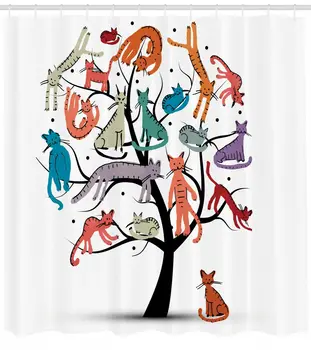 

Tree with Cats on the Branches Little Paws Retro Art Print Shower Curtain Set