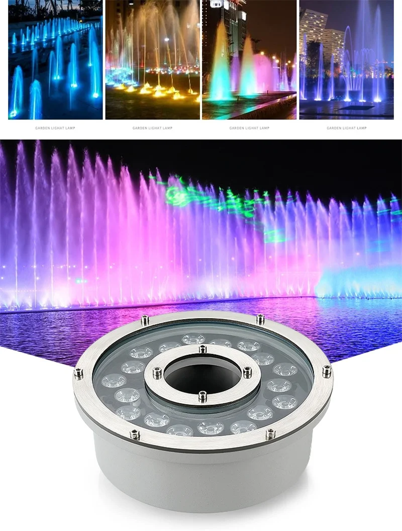 submersible led pool lights IP68 RGB Gradient Fountain Underwater Lights LED Swimming pool light 6w 12w 15w 18w 24W Waterproof Garden Landscape Lamp 12V 24V submersible led lights