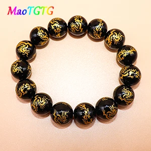 bead size 12mm Модный натуральный черный браслет с агатами для мужчин 12 мм натуральный круглый черный Агаты бисер мужской браслет Йога стрейч браслеты ювелирные изделия - Окраска металла: bead size 12mm